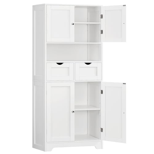 57.8“H Tall Bathroom Cabinet, Storage Cabinet with 2 Drawers & 2 Adjustable Shelves, Bathroom Storage Cabinet with 4 Doors