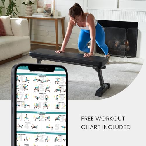 Finer Form Gym Quality Foldable Flat Bench for Multi-Purpose Weight Training and Ab Exercises - Free PDF Workout Chart Included