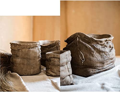 WJFMZS Plant Planter, Burlap Bag Flower Pot Concrete Vase for Indoor Outdoor, 4 Size