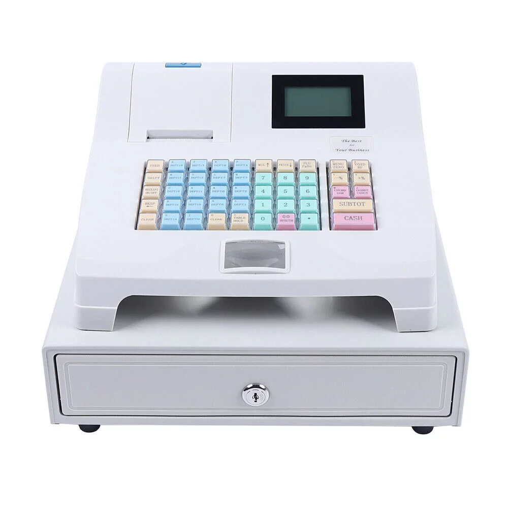 ZhdnBhnos Commercial Electronic Cash Register 48 Keys POS System Casher Digital LED Display W/ Drawer For Supermarket Restaurant Bar Shop Store Retail