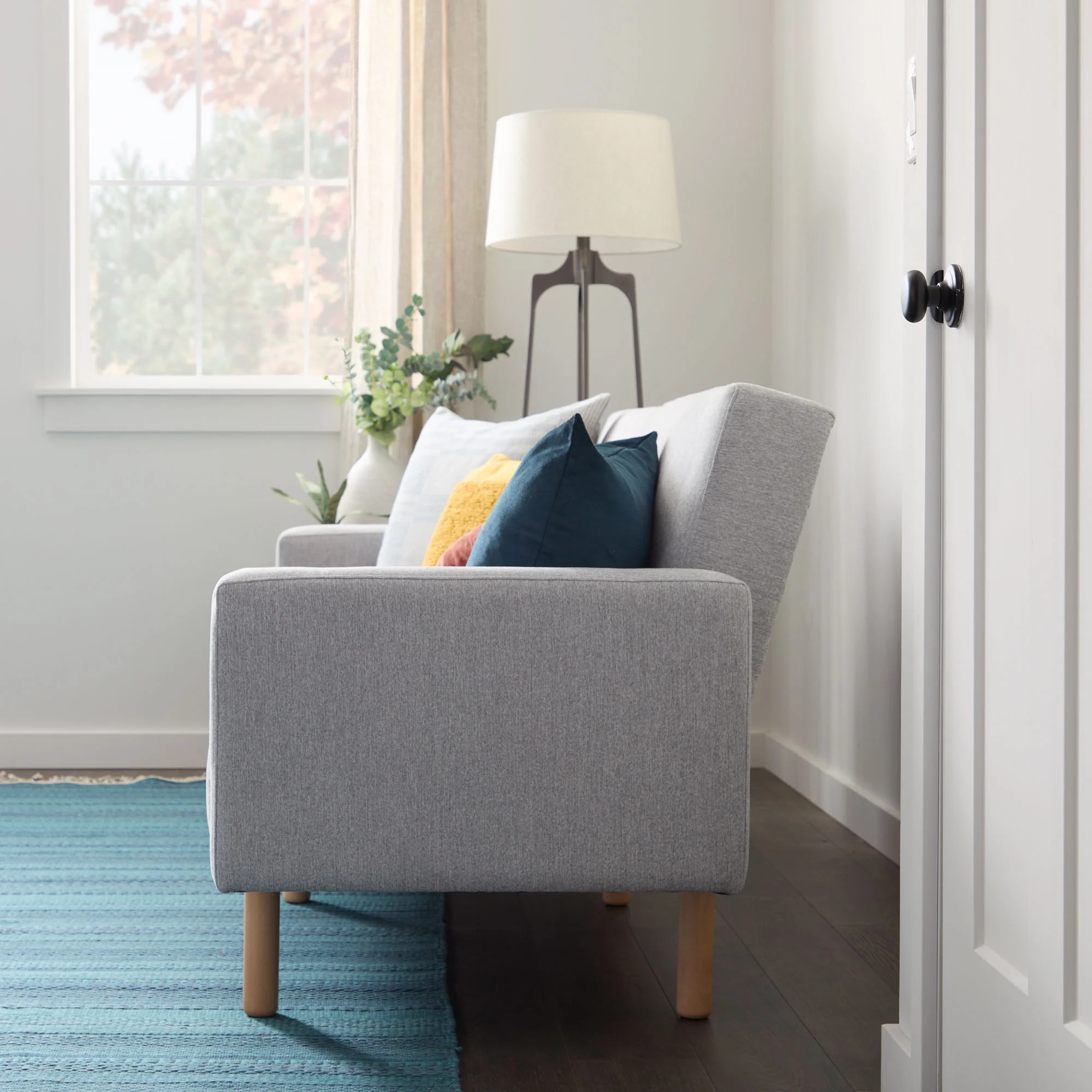 Mayview Upholstered Wood Base Futon, Light Gray