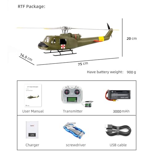 TOUCAN RC HOBBY FLYWING UH1 V4 RC Helicopter Huey Brushless Motor M10N Positioning Chip Automatic Flight LowReturn Smart Model Plane for Adult