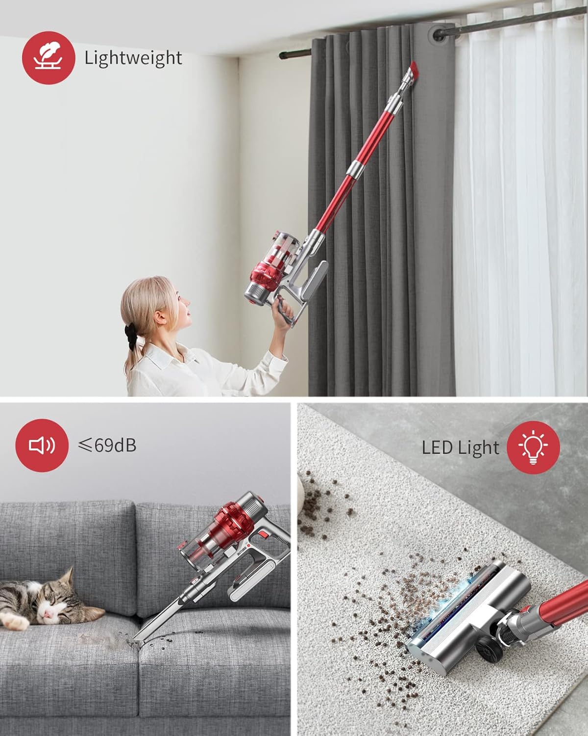 BuTure Cordless Vacuum Cleaner, Powerful Stick Vacuum with 380W 30KPa
