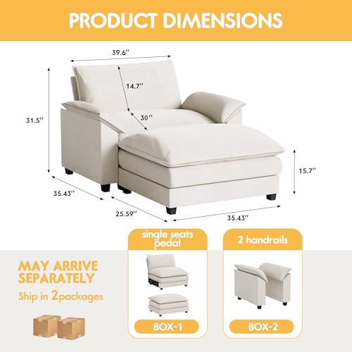 Homall 119" Modular Sectional Sofa, L Shaped Sofa Couch with Reversible Ottoman, DIY Combination Chenille Deep 3-Seat Cloud Couch for Living Room