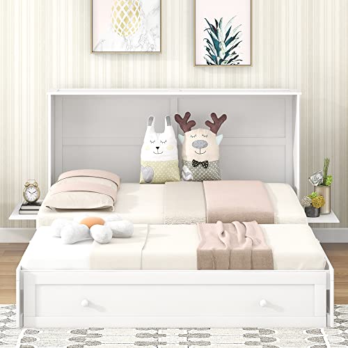 Queen Size Murphy Bed Wall Beds with Storage Shelves,Hide Away Bed Frame Easily Folds into Wood Cabinet,W/Mattress Holder,for Small Space,Guest Room