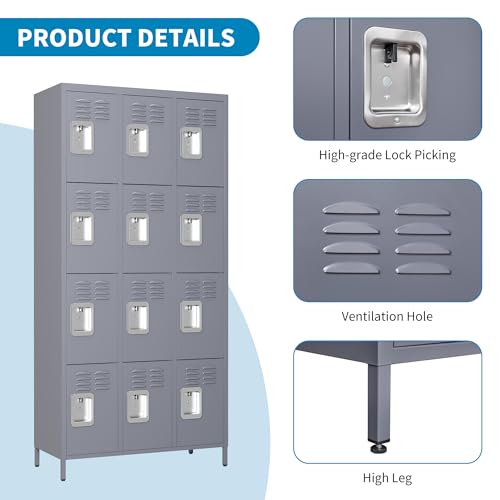3 Doors Lockers for Employees, Steel Storage Lockers Lockable, Metal Locker Storage Cabinet for Home Office School Gym, Require Assembly (Grey)