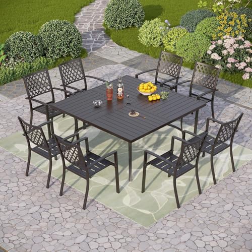 PHI VILLA Stackable Wrought Iron Patio Dining Chairs - Set of 2 Black Outdoor Chair Bistro Metal Chairs, Support 300 LBS