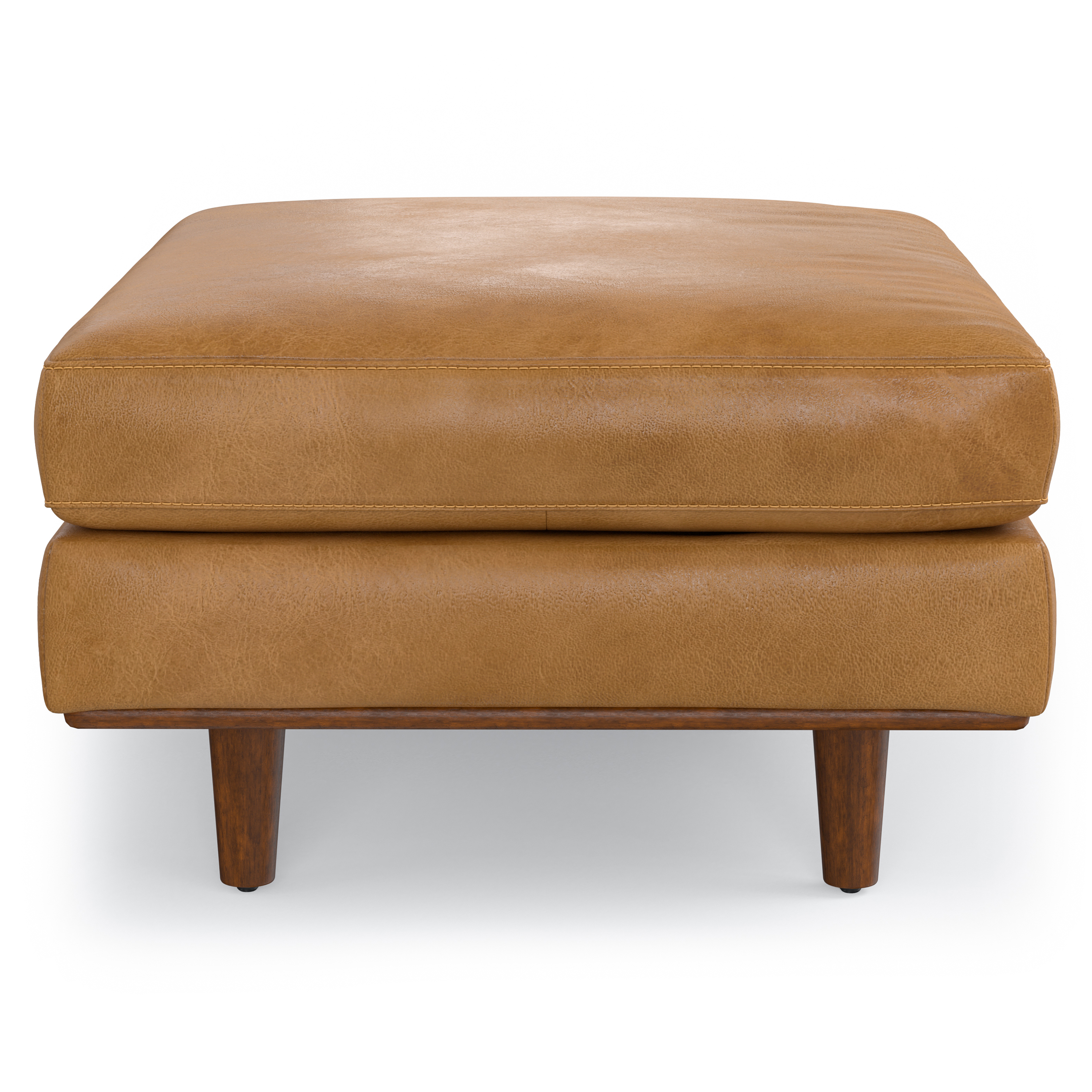 Simpli Home Morrison 33 inch Wide Mid-Century Modern Mid Century Genuine Leather Ottoman in Sienna Genuine Leather