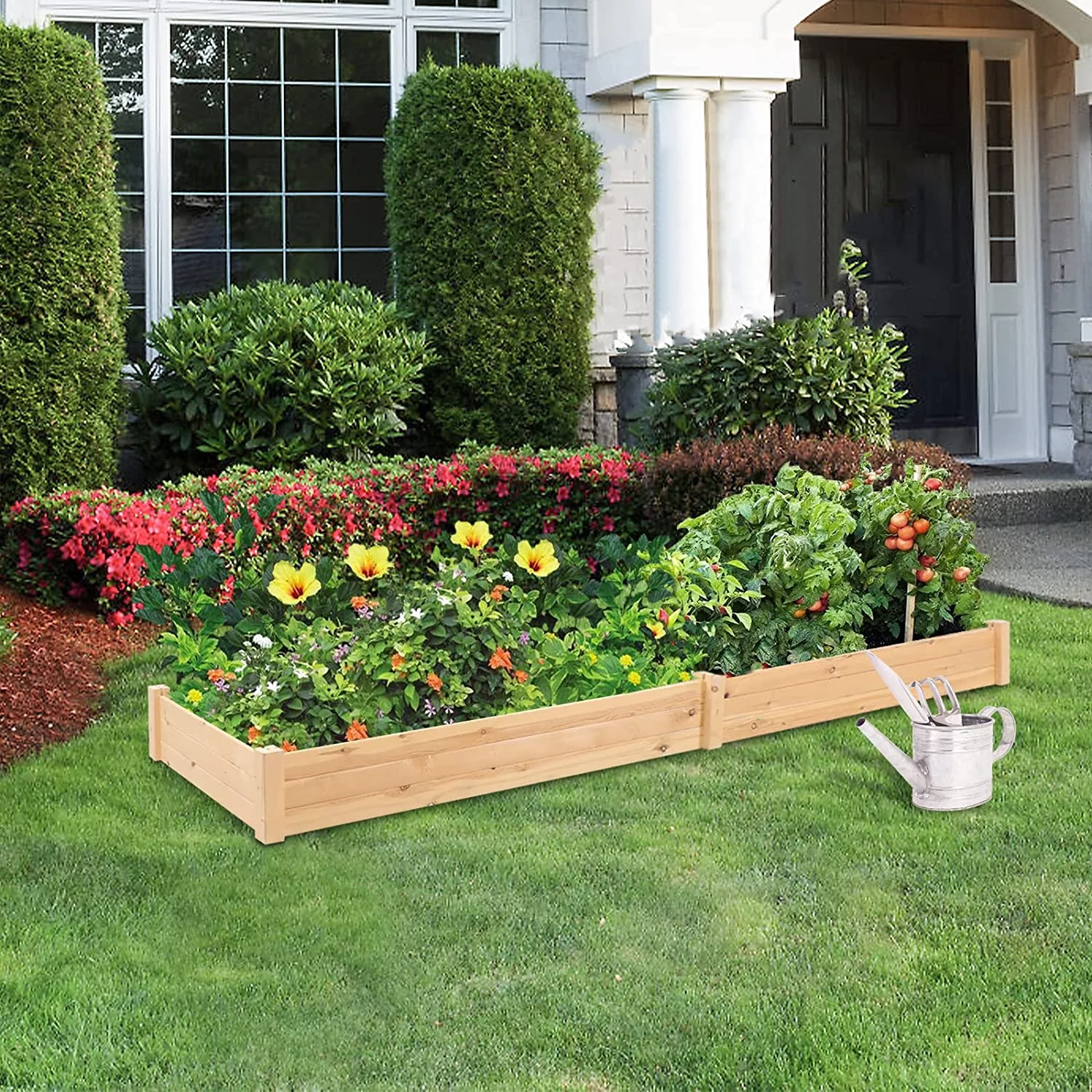 4x4 3 Tier Feet Outdoor Wooden Elevated Raised Garden Bed Planter Kit Grow Gardening Vegetable Natural, S or Yard Gardening, Natural