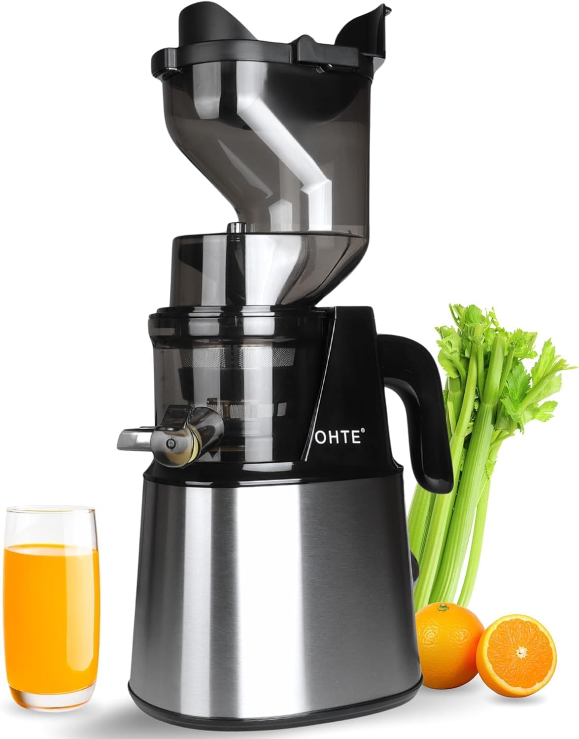 Cold Press Masticating Juicer Machines: 300W Easy to Clean Stainless Steel 5.1"" Large Feed Chute Slow Masticating Juicer Machines