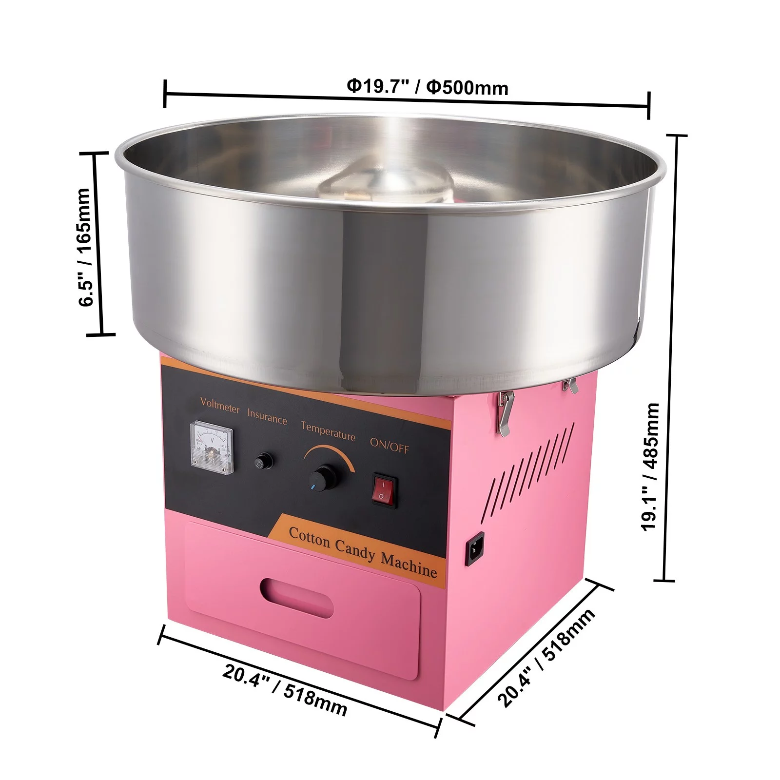 BENTISM Cotton Candy Machine Maker 21 Inch Stainless Steel Bowl