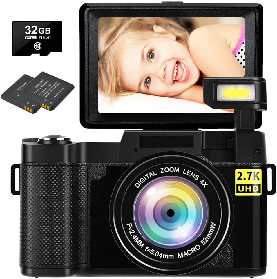 2.7K Digital Camera Vlogging Camera 30MP Full HD Digital Camera with Retractable Flash Light Camera 3 Inch Flip Screen Vlogging Camera for YouTube