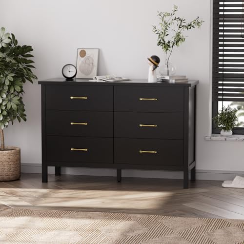 7 Drawer Dresser, White Modern Dressers for Bedroom, Wooden Chest with Gold Handles, Horizontal Dresser with Spacious Storage Space for Living Room