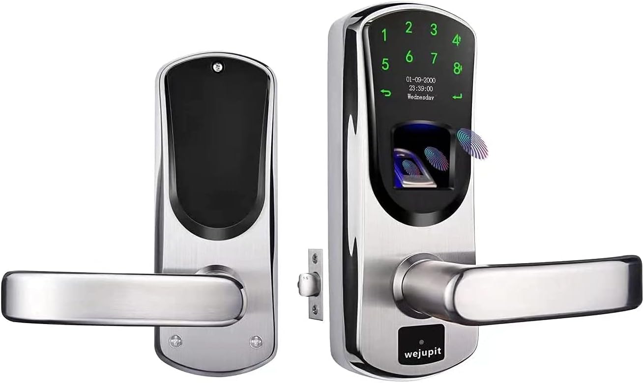 WeJupit V8 Fingerprint Keyless Entry Smart Door Lock Stainless Steel Touchscreen with Electronic Keypads, Spare Key, Two-Factor Authentication