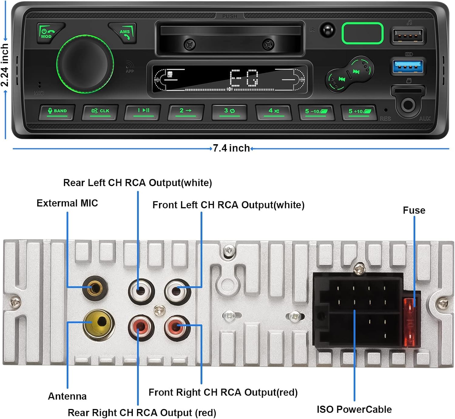 LXKLSZ Car Stereo with Bluetooth Single Din with APP Control MP3 Player Support Hands-Free Calls/USB/FM/AM/TF/AUX-in/EQ Set