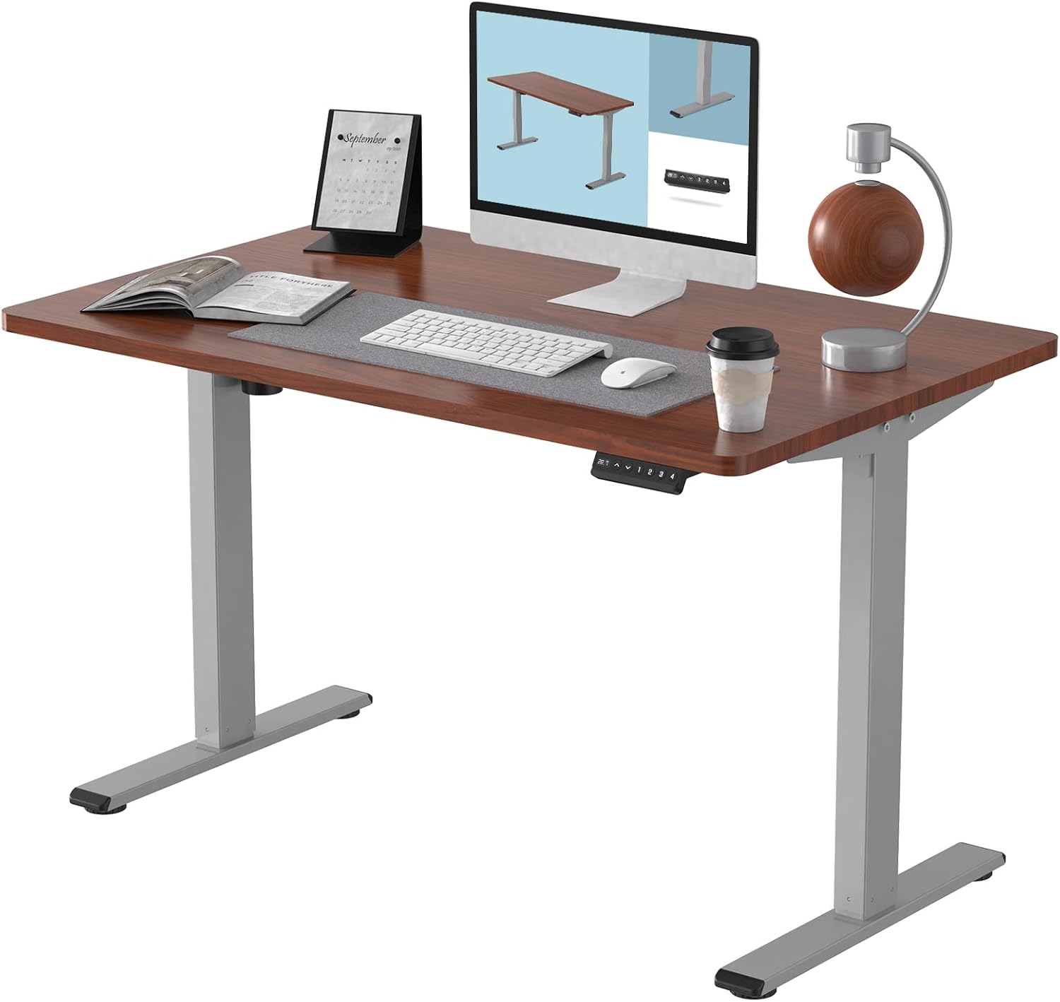 FLEXISPOT EN1 Electric Height Adjustable Desk 55 x 28 Inches Whole-Piece Standing Desk Home Office Sit Stand Up Desk Primo(Gray Frame +55 inch White