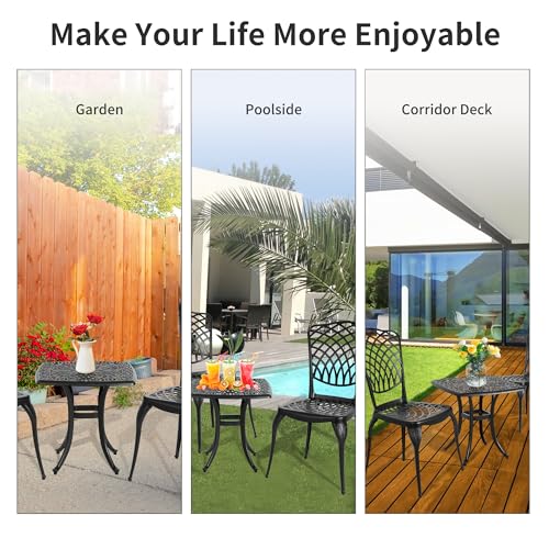 HOMEFUN Bistro Table and Chairs Set of 2 Outdoor 3 Piece Patio Set, Rose Pattern Cast Aluminum Bistro for Garden Balcony