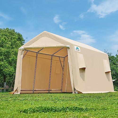 ADVANCE OUTDOOR 10x10 ft Heavy Duty Outdoor Patio Portable Canopy Storage Shelter Shed Carport with 2 Roll up Zipper Doors & Vents for Snowmobile