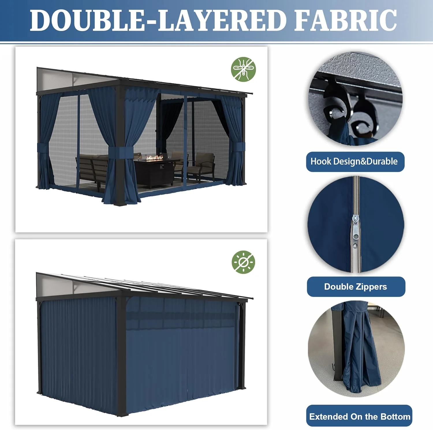 Outdoor Lean to Gazebo 10x12FT, Hardtop Wall Mounted Gazebo with Sloping Sun Panel Roof, Awnings for Patio with Metal Frame