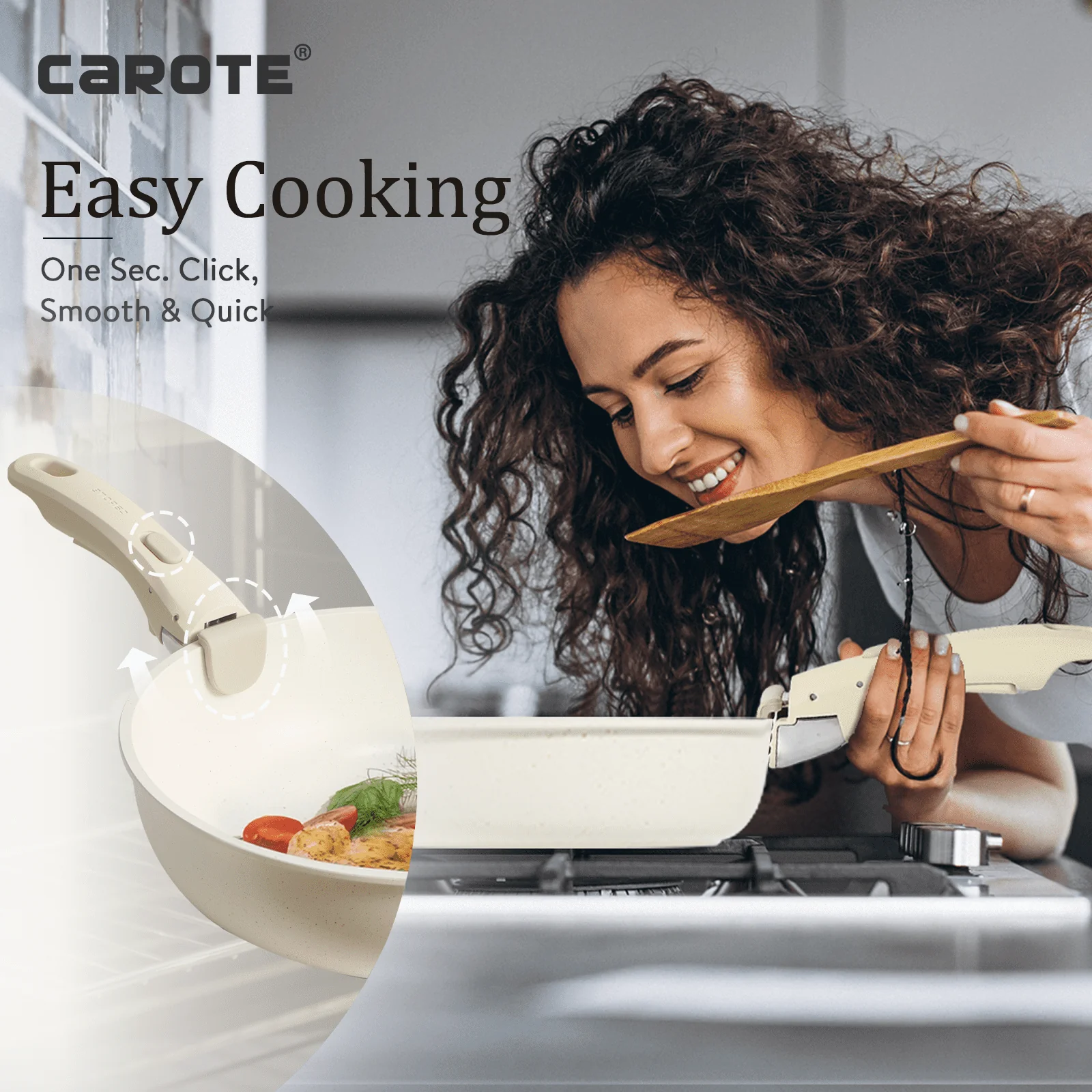 Carote Nonstick Cookware Sets, 5 Pcs Granite Non Stick Pots and Pans Set with Removable Handle