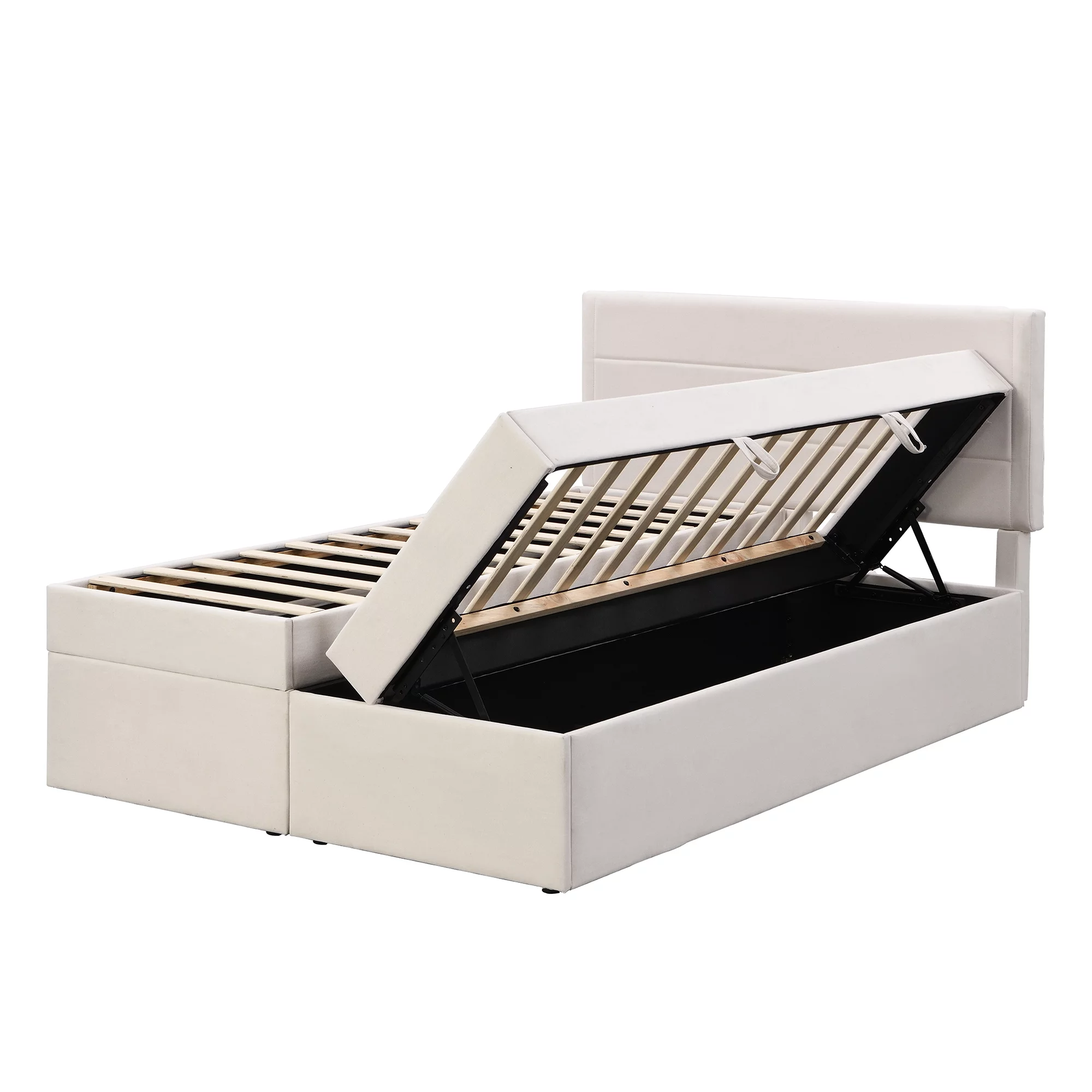Euroco Full Size Lift-up Upholstery Platform Bed with Storage Underneath for Kids Teens Adults, Easy Open and Close for Storage, Beige