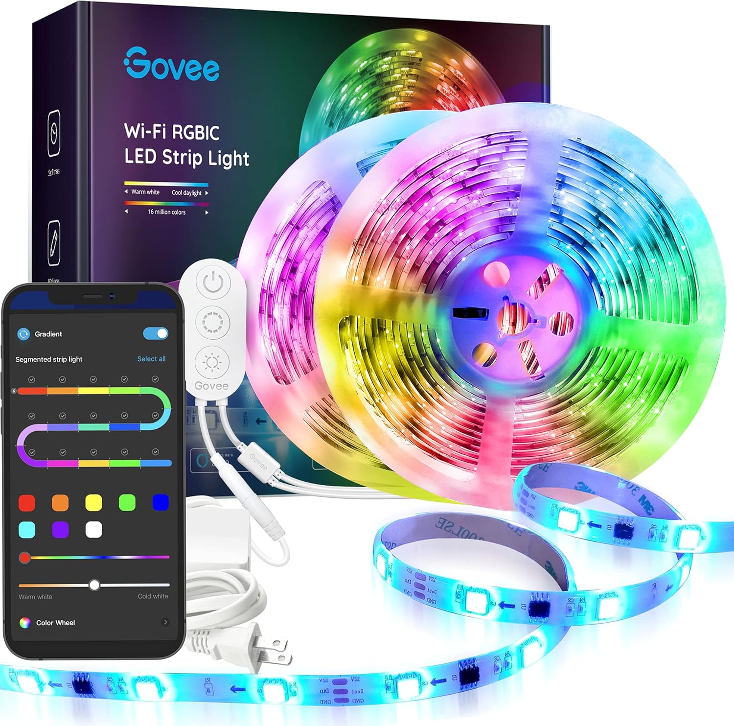 Govee 32.8ft RGBIC LED Strip Lights, WiFi Color Changing LED Lights Segmented Control, Work with Alexa and Google Assistant