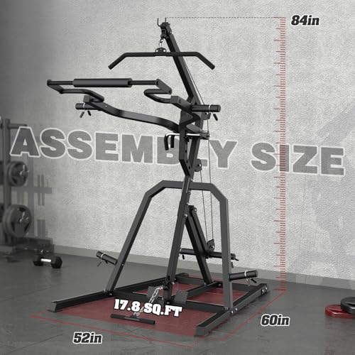 DONOW Leverage Gym Power Rack Squat Rack Lever Gym with LAT Low Row System Home Gym System Workout Station 2:1 Ratio (Without Weight Plates)