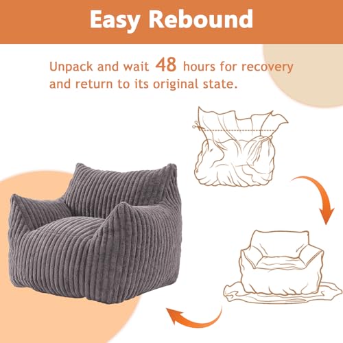 Giant Bean Bag Chairs for Adults with Filling Plush Fluffy Bean Bag Chairs for Teens with Armrests Comfy BeanBag Lazy Couch Sofa Chair for Bedroom