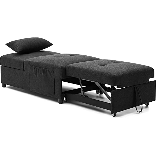 4-in-1 Sleeper Sofa Bed, HABITRIO Solid Wood Frame Polyester Upholstered Seating Couch w/A Pillow, Work As Ottoman, Single Chair