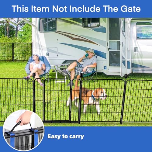 ADAVIN Tall Garden Fence with Gate, 48 in(H) 8 Panels Heavy Duty Iron Metal Animal Barrier Fence, Indoor Dog Playpen, Temporary Fencing