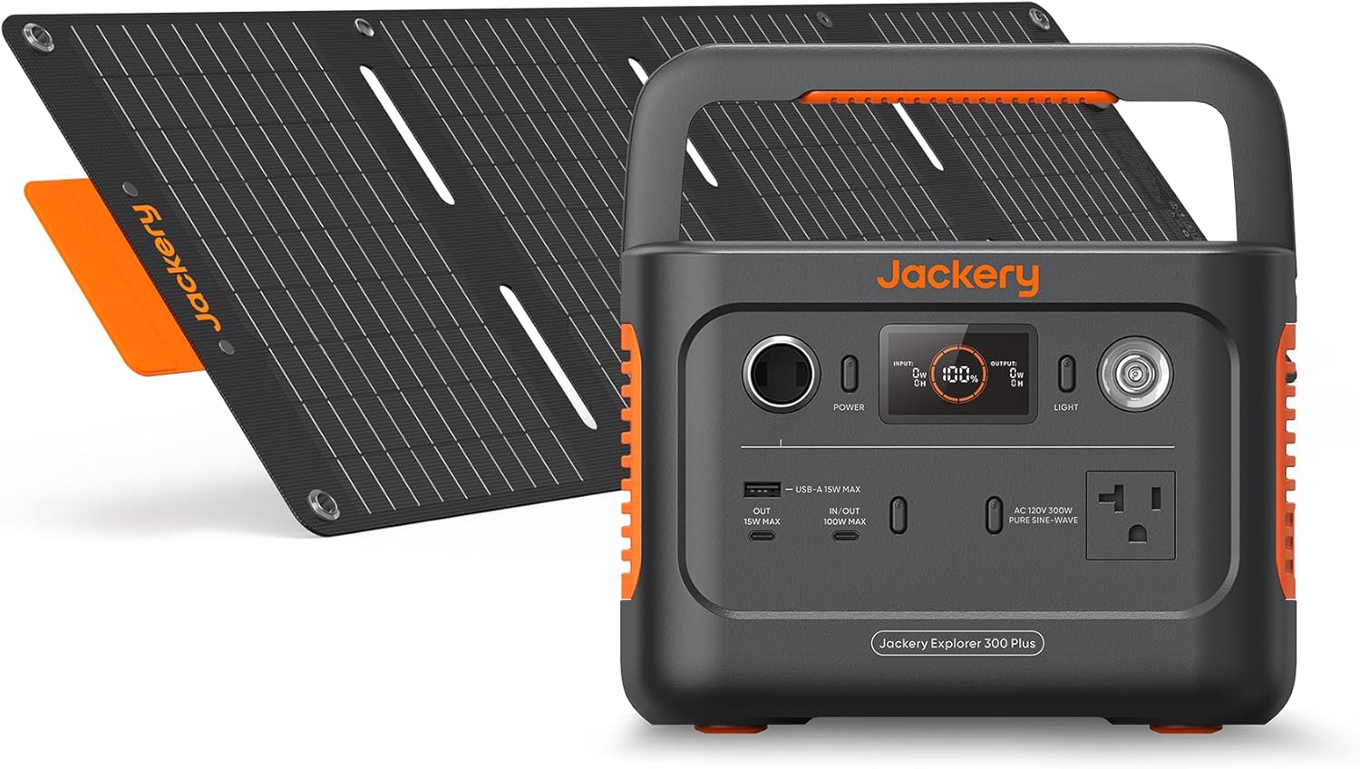 Jackery Solar Generator 300 Plus Portable Power Station with 40W Book-sized Solar Panel, 288Wh Backup LiFePO4 Battery, 300W AC Outlet
