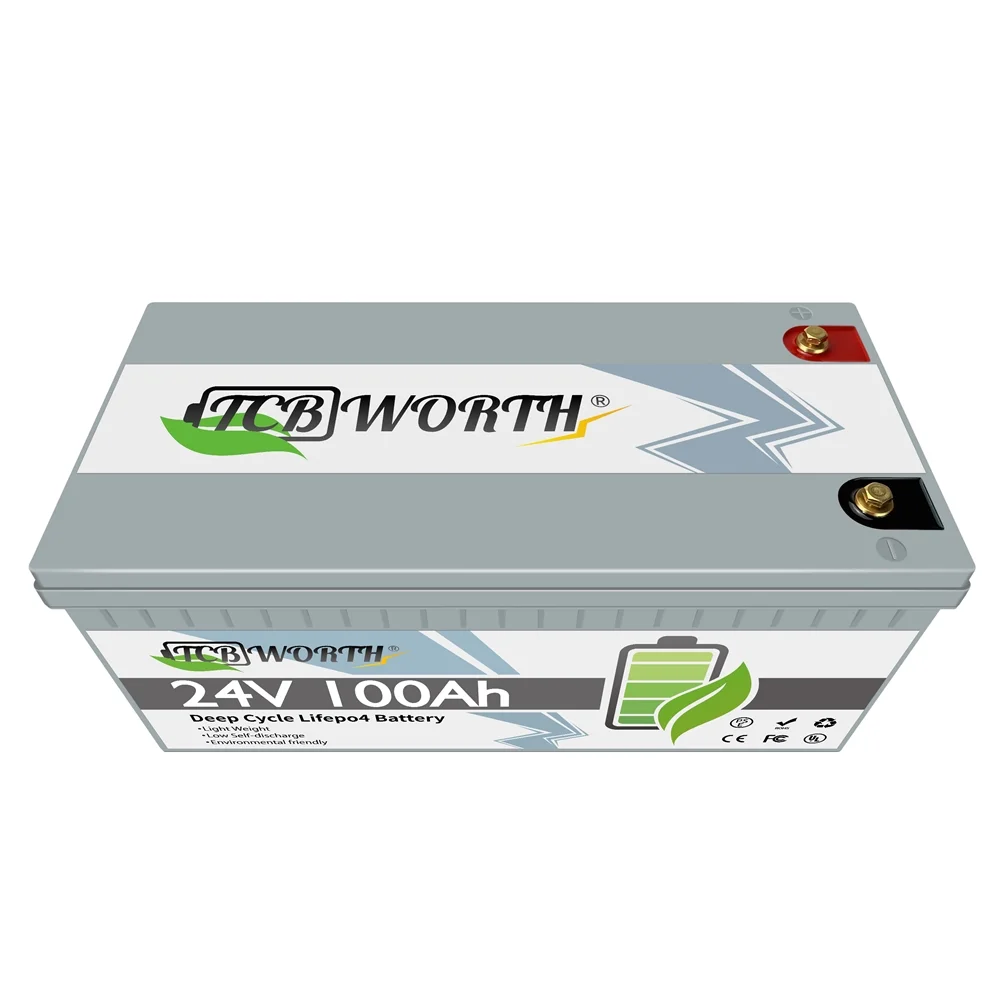 24V 100AH Lifepo4 Battery with Perfect BMS Support Series and Parallel for Trolling Motor Golf Cart Solar System RV Household Appliances Emergency