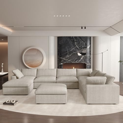 160.6" Cloud Couch Modular Sectional Sofa for Livingroom,Oversized Convertible Sofa with Storage Ottomans,6 Seat Wide Couches