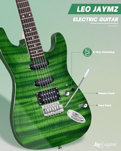 Leo Jaymz 39" Full Size ST Style Electric Guitar Starter Kit with SSH Pickup, 5W Portable Amp, Tuner, Gig Bag, Strap & Accessories (Violet Ocean)
