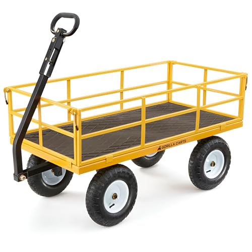 Gorilla Carts Steel Utility Wagon w/ Removable Side Panels, 1000 lb Capacity, Gray
