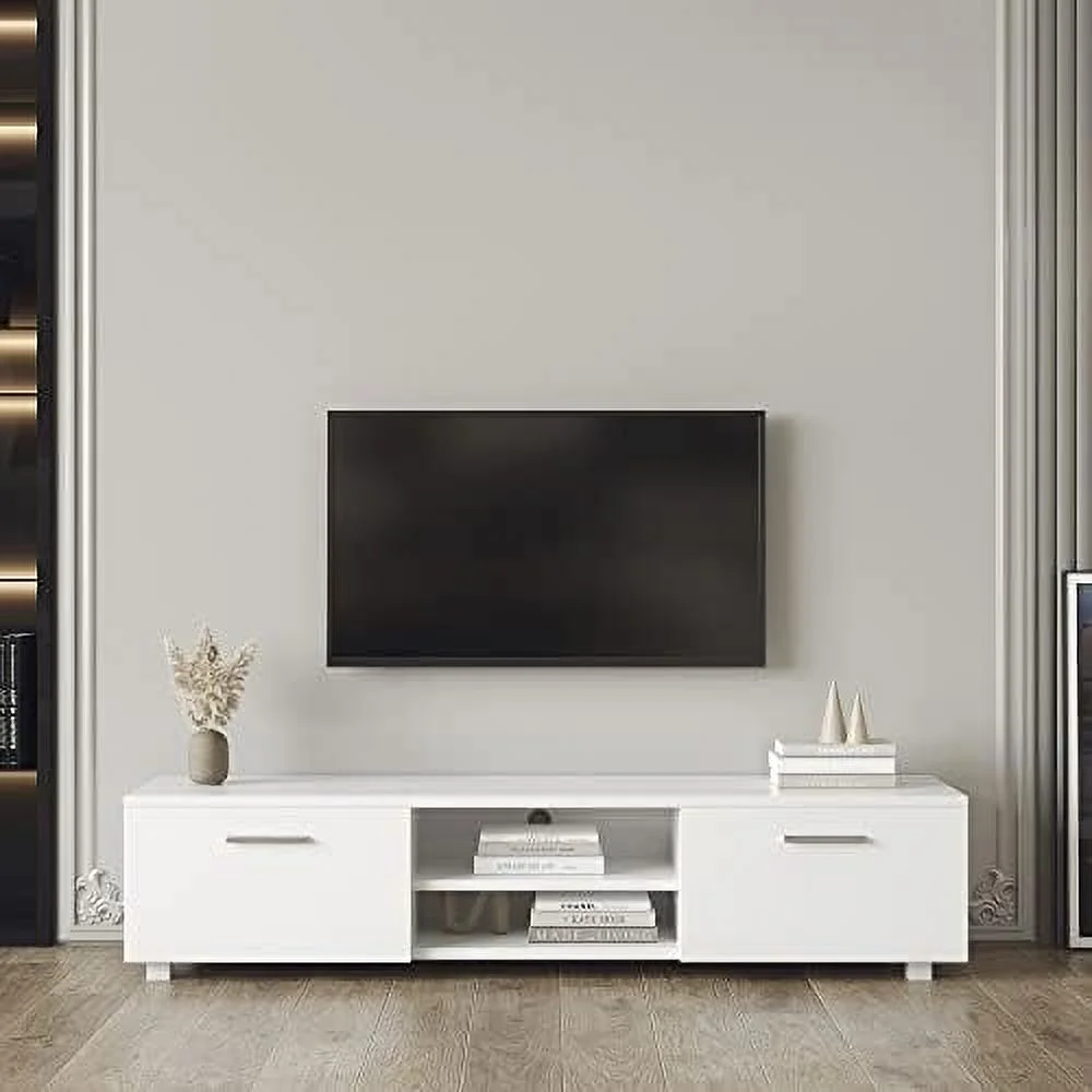 GEROBOOM Modern TV Stand with 2  Cabinets Entertainment Center for 65 inch TV Simple Television Media Console Table with 2 Open Shelves Wood TV Unit