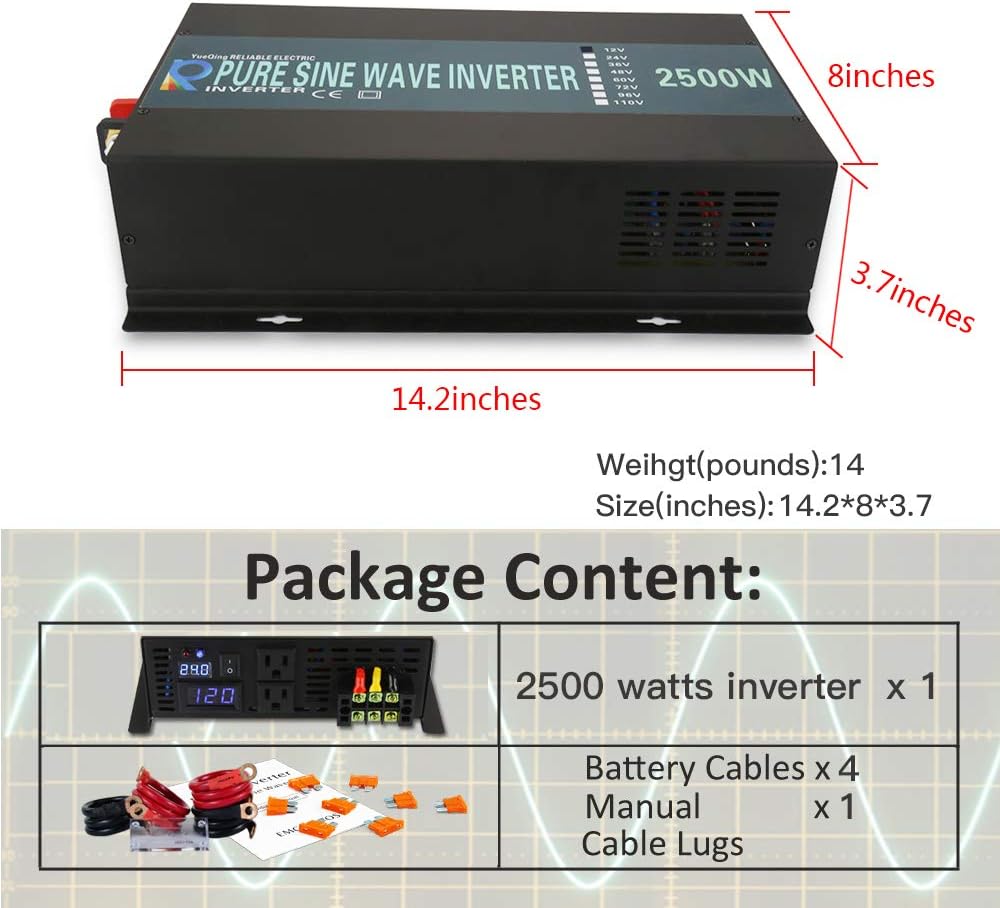 WZRELB Strong Driving Capacity 2500W 24VDC to 120VAC Pure Sine Wave Inverter Power Converter (RBP250024B1)