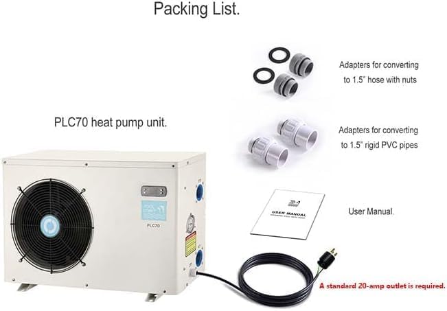 14000BTU Above Ground Pool Heater, Electric Swimming Pool Heat Pumps for Pools up to 4000 gallons, Fits 9/11/15 Foot Pool and Spas, 120V/60Hz, PLC50