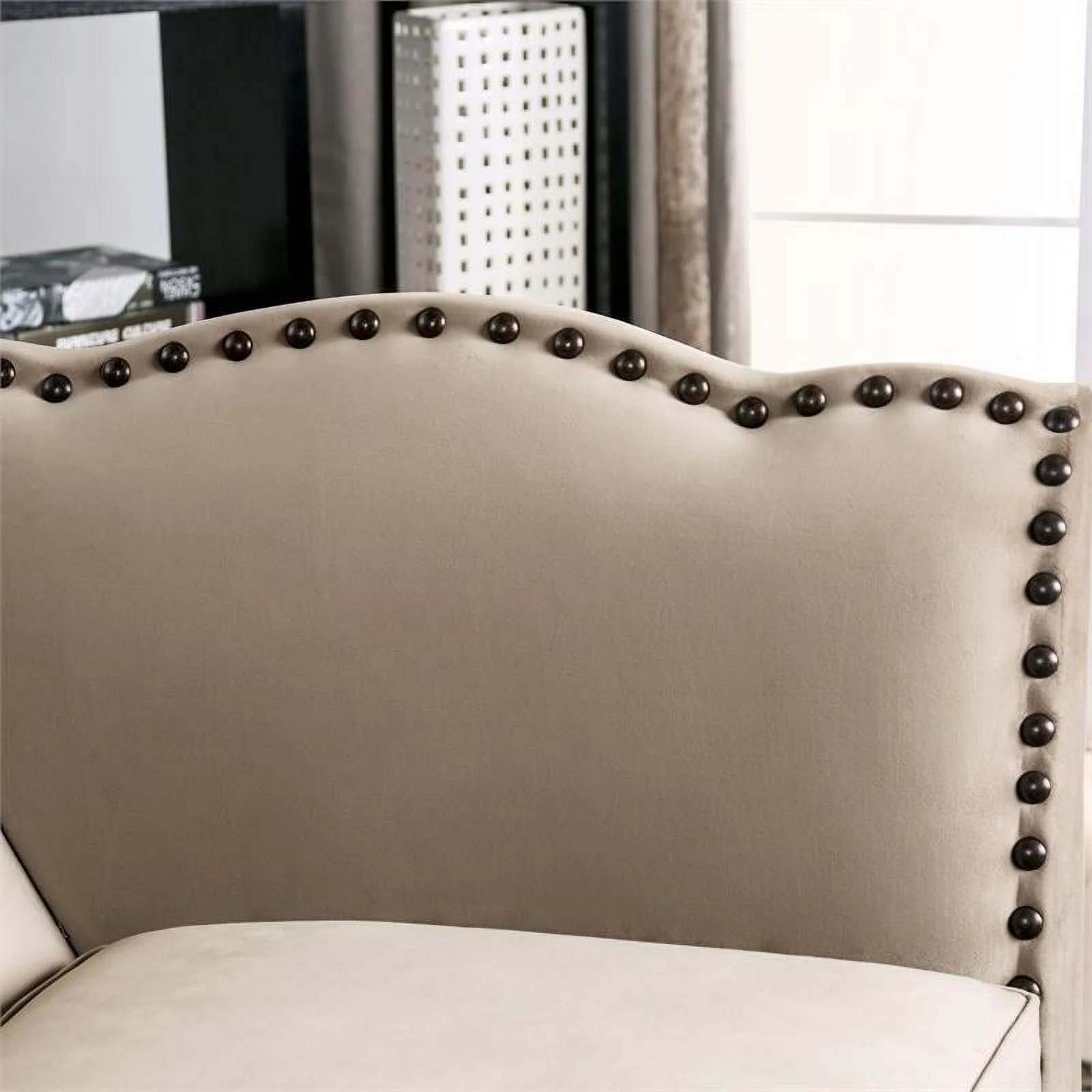 Furniture of America Keinisha Transitional Fabric Nailhead Loveseat in Beige