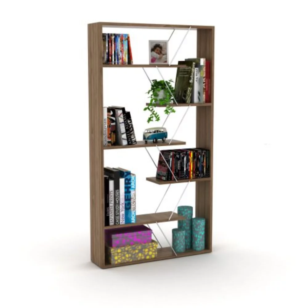 Furnish Home Store Wood Frame Etagere Open Back 6 Shelves Bookcase Industrial Bookshelf for Office and Living Rooms Modern Bookcases Large Bookshelf