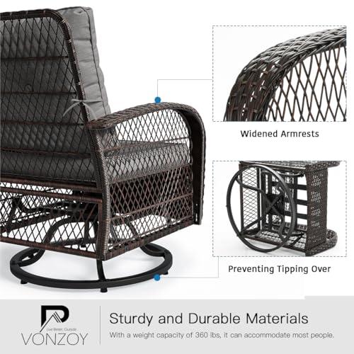 3 Pieces Patio Furniture Set, Outdoor Swivel Glider Rocker, Wicker Patio Bistro Set with Rocking Chair, Thickened Cushions and Table for Porch (Blue)