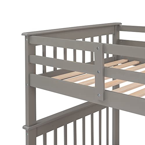 Ball & Cast Full Over Full Bunk Bed with Twin Size Trundle and Built in 4 Drawer,Wood Bunkbed w/Storage Ladder & Slat Support