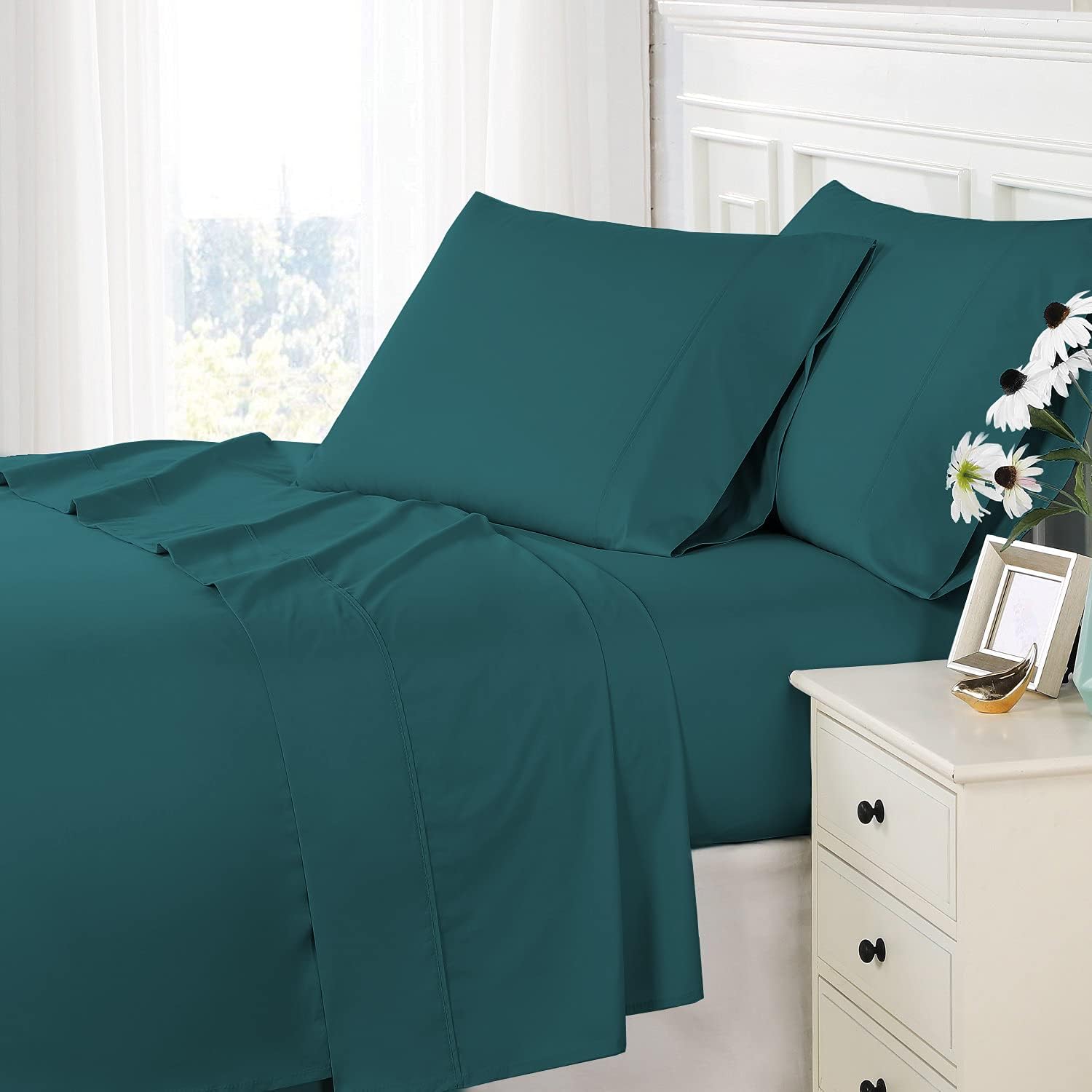 Pizuna 800 Thread Count Cotton California-King-Sheet-Set White, 100% Long-Staple-Cotton Smooth Sateen Sheets
