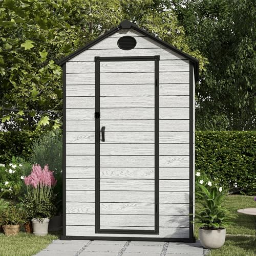 4.4x6 FT Resin Outdoor Storage Shed, 230 Cuft Garden Tool Sheds & Outdoor Storage Plastic Shed with Floor