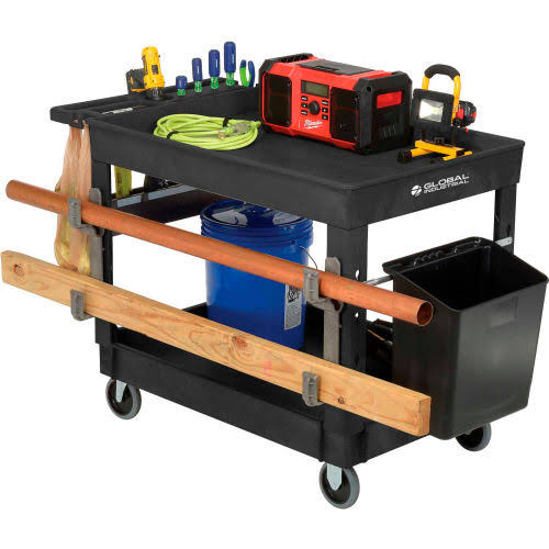 Industrial Service u0026 Utility Cart, Plastic 2 Tray Black Shelf, 44 x 25-1/2, 5 inch Rubber Casters 800334