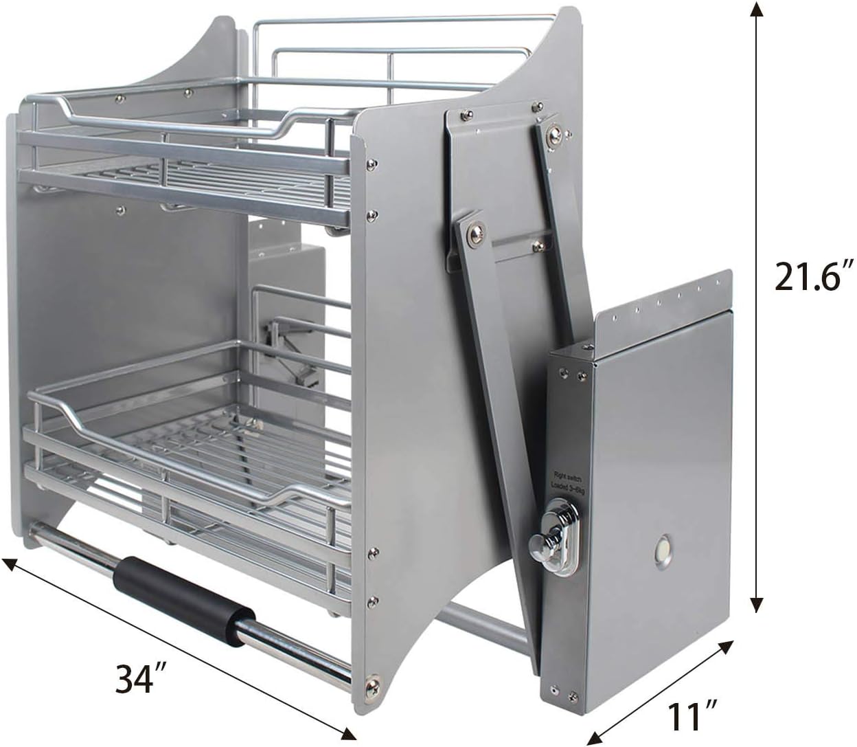 WHIFEA Pull-Down Dish Rack System Spice Rack Kitchen Shelf 2 Tier Upper Cabinet Pull-Out Organizer (For Cabinet Width ≥34 1/4'')