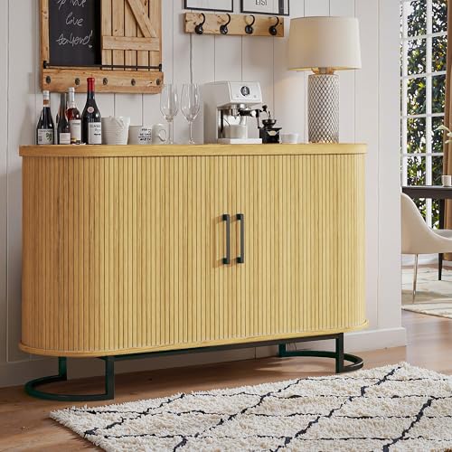 Sideboard Buffet Cabinet with Storage, 54.3" Fluted Tambour, Adjustable Shelves, Mid Century Modern Console for Living Room Kitchen Walnut
