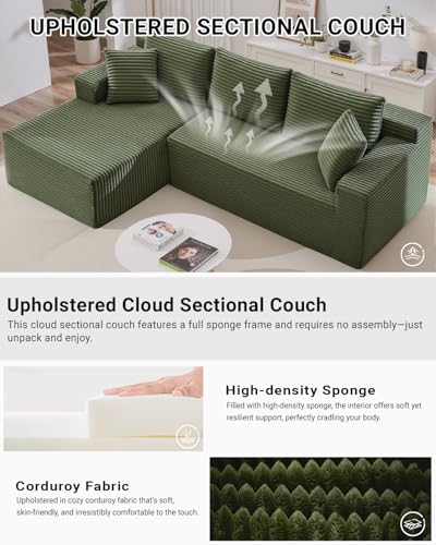 105 Inch Cloud Sectional Couch,Modern Modular Sectional Sofa with Deep Seat,Corduroy Boneless Couches with L-Shape Chaise for Living Room Bedroom