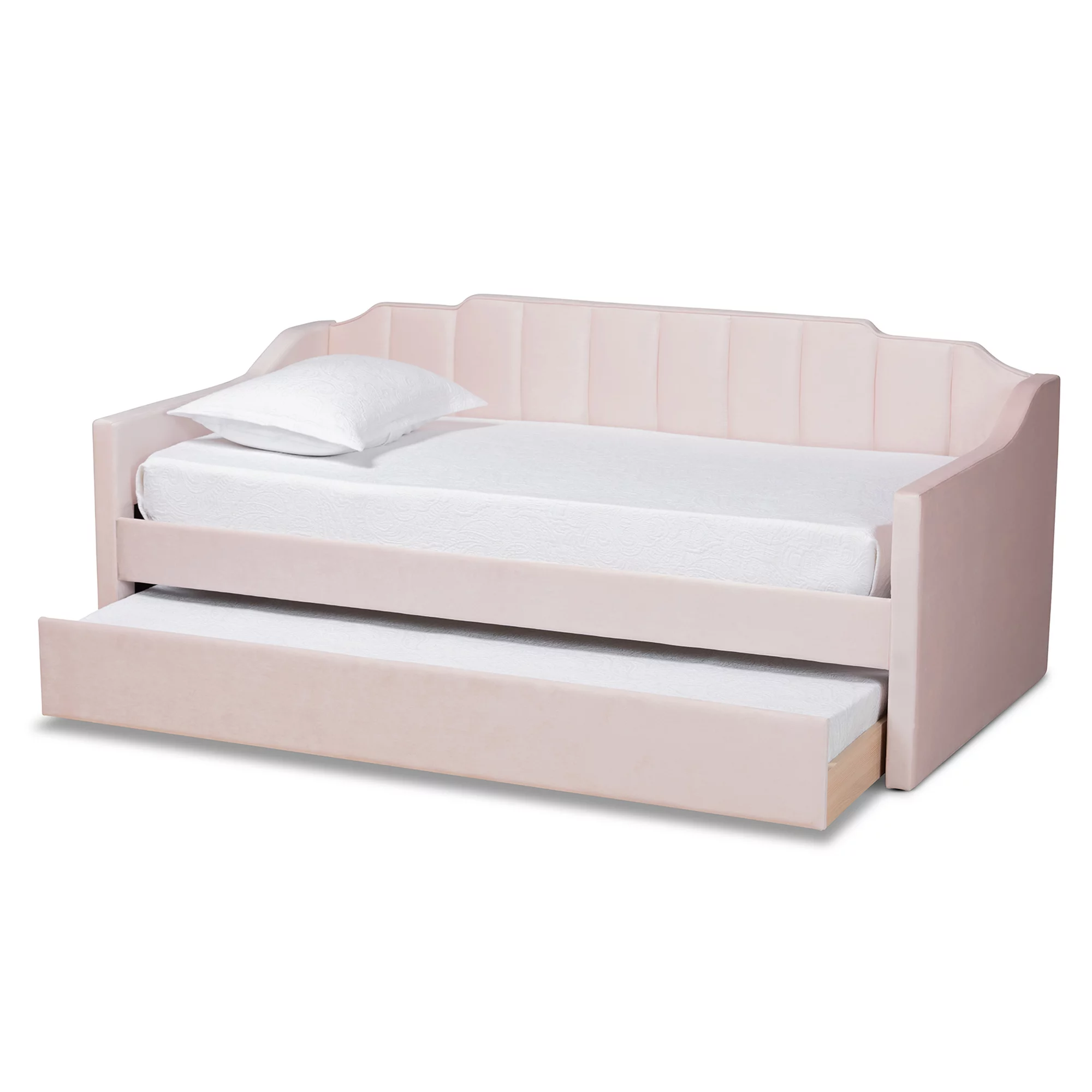 Baxton Studio Lennon Modern Engineered Wood with Trundle Daybed, Twin, Pink