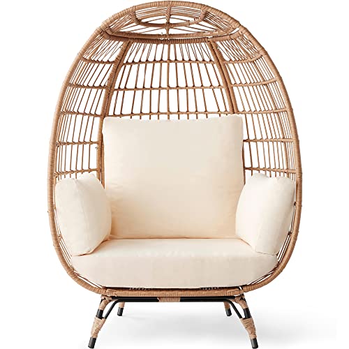 Best Choice Products Wicker Egg Chair, Oversized Indoor Outdoor Lounger for Patio, Backyard, Living Room w/ 4 Cushions, Steel Frame, 440lb Capacity